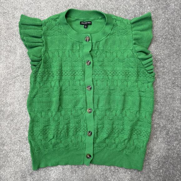 Who What Wear Sweaters - Who What Wear Sweater Womens Large Green Button Front Ruffle Sleeve Knit Top